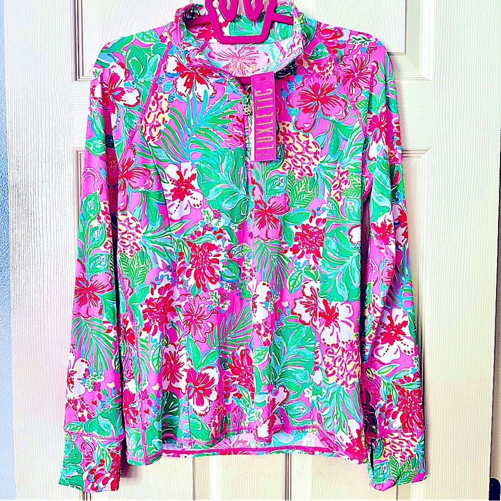 NWT Meryl X Lilly Pulitzer Luxletic Marion Half-Zip UPF 50 Journey to the Jungle